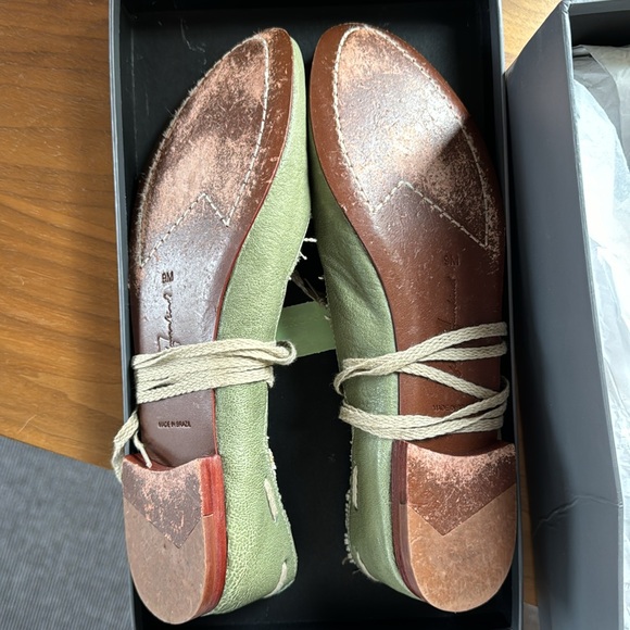 Light army green ballet flats with ankle tie - Picture 4 of 6